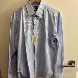 Armani Collezioni Men 16 Dress Shirt Blue Plaid Button Cotton